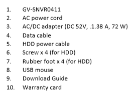 GV-SNVR0411 packing list 